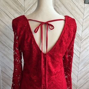 Xtraordinary long sleeved open lace red party/evening/dressy dress S